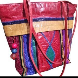 80's Oversized Sharif Patchwork Multicolor Croc-Texture Tote